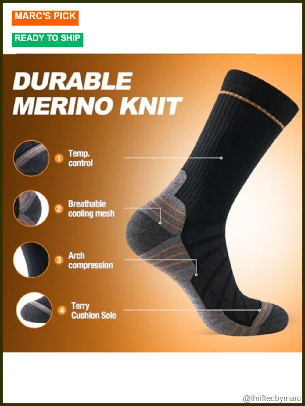 Merino Wool Hiking Crew Socks for Men & Women, Thermal,Cushioned Anti-Blister